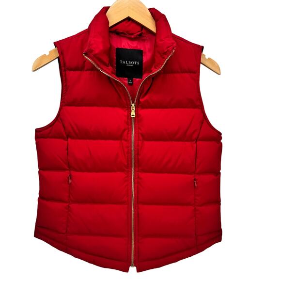 Talbots Puffer Vest Womens Petite P Red Full Zip Down Filled Jacket + Pockets - Picture 1 of 5